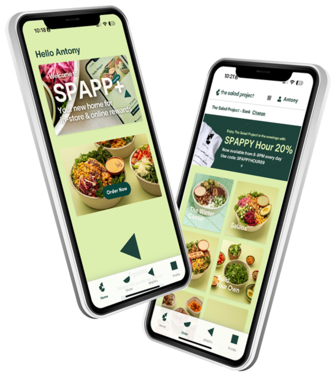 The Salad Project app as shown on two mobile phones