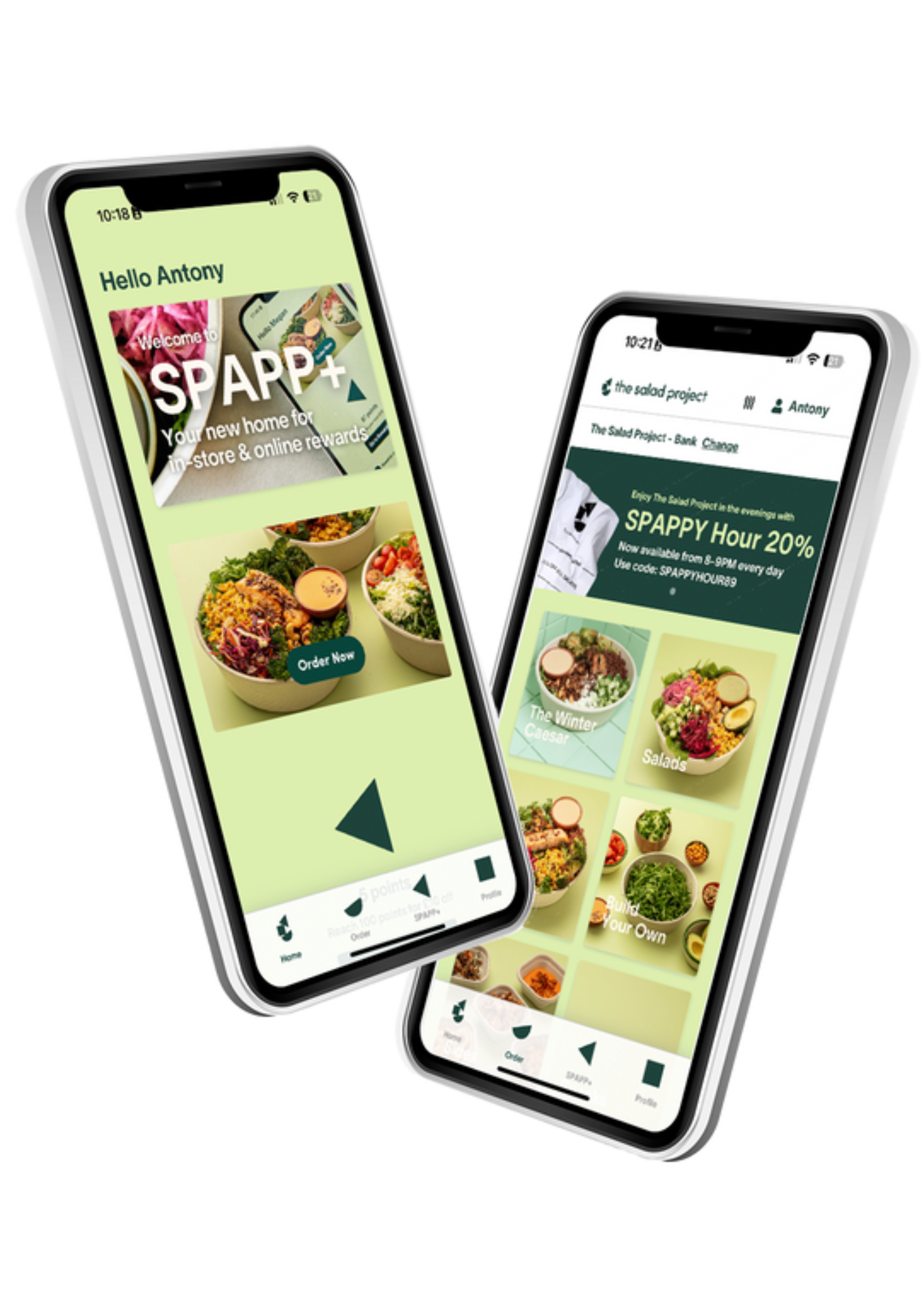 The Salad Project app as shown on two mobile phones